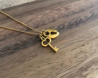 Dainty Minimalist Lock and Key Necklace