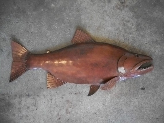 Salmon Metal 24in Fish Wall Sculpture Lodge Cottage Lake Cabin