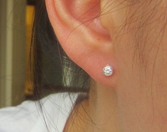 3mm , 4mm, 5mm and 6mm available Bezel setting Cubic Zirconia Stud Earrings, Cartilage Earring, tiny stud earrings