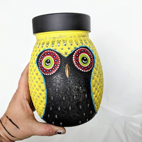 Owl Painted jar hand painted glass owl jars large glass jar