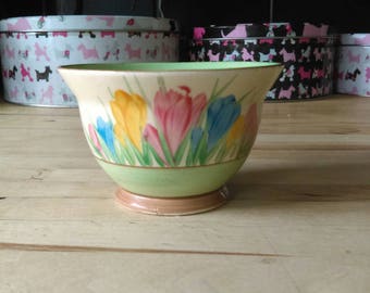 Vintage art deco Clarice Cliff Newport Pottery Spring Crocus pattern sugar bowl
