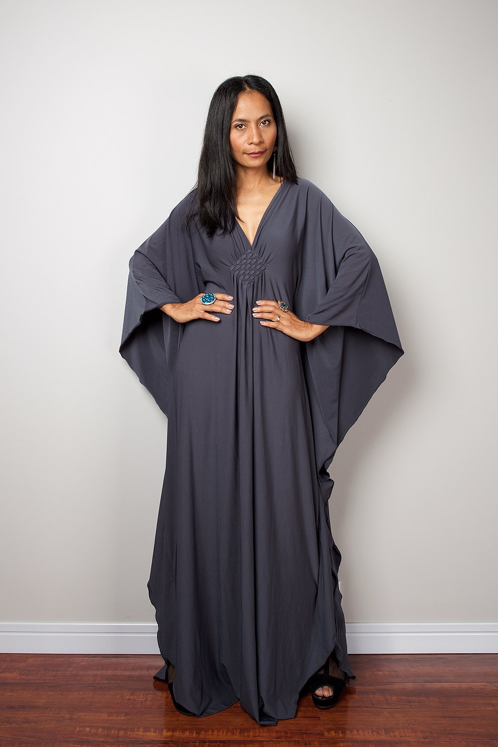 Grey Maxi Dress Kaftan Kimono Butterfly Dress: Funky Elegant