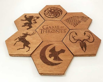 Game of Thrones Inspired Coasters Set of 7 Hexagonal