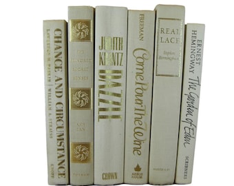 Beige Ivory White Decorative Books, Wedding Decor, White Vintage Books, Home Decor, Old Books, Book Stack, Book Prop, White Decor