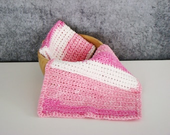 Pink and White Spa Set, Crochet Spa Cloth, Cotton Wash Cloth Set, Crocheted Homegoods, Eco Friendly Spa Cloth, Bathroom Spa Cloth, Set of 2