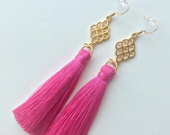 Hot Pink Tassel Earrings, Long Tassel Earrings, Short Tassel Earrings, Trendy Earrings, Fringe Earrings, Stylish Earrings, Silk Tassel