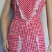 Vintage Costume Dress Red Checks Pinafore 1970s Seersucker Hearts Ruffles