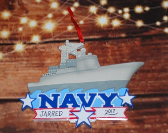 Personalized Navy Air Craft Carrier Christmas Ornament