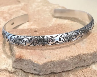 Sterling silver cuff bracelet, pattern cuff bracelet, stackable sterling silver bracelet, sterling silver cuff, patina cuff bracelet