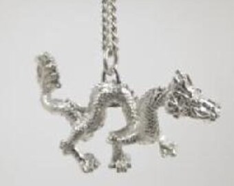 Solid Sterling Silver (92.5) Asian Year Of The Dragon Pendant on 20" Chain