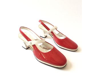 mod 60s heels red white patent leather heels size 5 and half