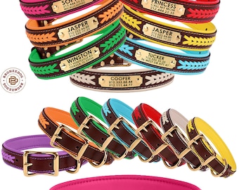 Leather Dog Collar, Personalized Dog Collar, Puppy Collar, Pet Collar, Engraved Dog Collar, Braided Dog Collar, Small Large Dog Collar