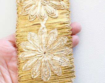 Gold Trim With Floral Embroidery, Approx. 70mm wide - 140316L200