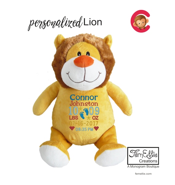 Mr. LION Personalized Cubbies, Stuffed Animal Gift, Birth Stats, Monogrammed Gift, Personalized Teddybear* Plush Toys*