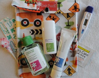 Medium Ouch Pouch First Aid Organizer for Diaper Bag Purse Kiss Boo Boo's Away ( 5x7 Dig It Construction Fabric ) New Mom Shower Gift