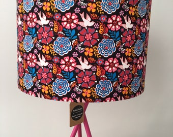 Mexican Folklore Floral Fabric Drum Lampshade