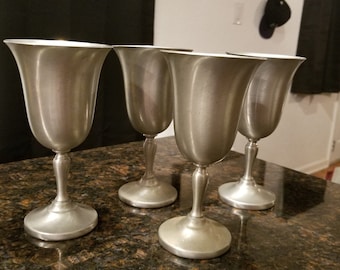 Set of 4 Preisner Pewter 2154 Wine Glasses Goblets