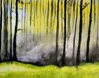 Forest painting - A3 - 16x12in - boreal nordic forest landscape 2
