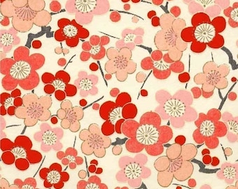 Chiyogami or yuzen paper - fresh blossoms in pink and red, 9x12 inches