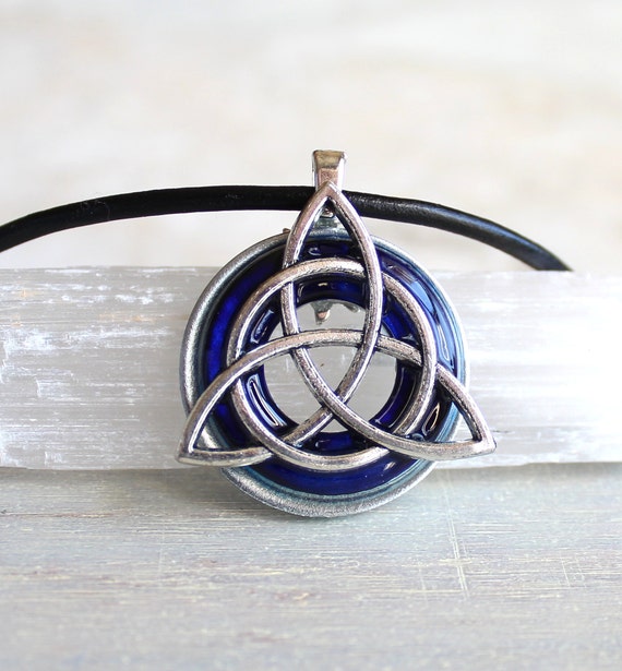 royal blue triquetra necklace celtic jewelry mens necklace