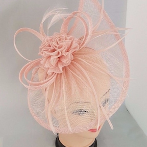 Elegant Light Baby Pink Colour Sinamay Tear Drop Feather Flower Hair Fascinator Headband