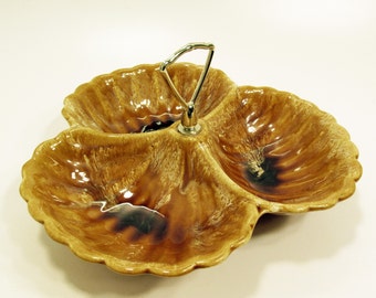 Wade 711 Pottery 3 Sectioned Serving Dish, Carmel and Brown