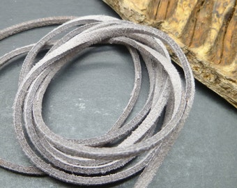Gray Suede Cord - 15 feet / 5yds - Microfiber Faux Flat Suede Cord - 3mm x 1.5mm- Jewelry Making Cord - W0203