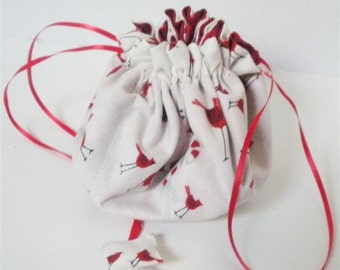 Cardinals and Candy Canes Fabric Posy Pouch