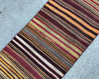 Vintage Turkish Anatolian Runner Kilim Size : 2'6" x 5'7" -- 79 x 174 cm,Runner Kilim Rug,Nomadic Kilim Rug,Vintage Kilim Rug