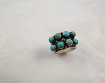 Sterling 2 Row Turquoise Cabochon Wide Cigar Band Ring