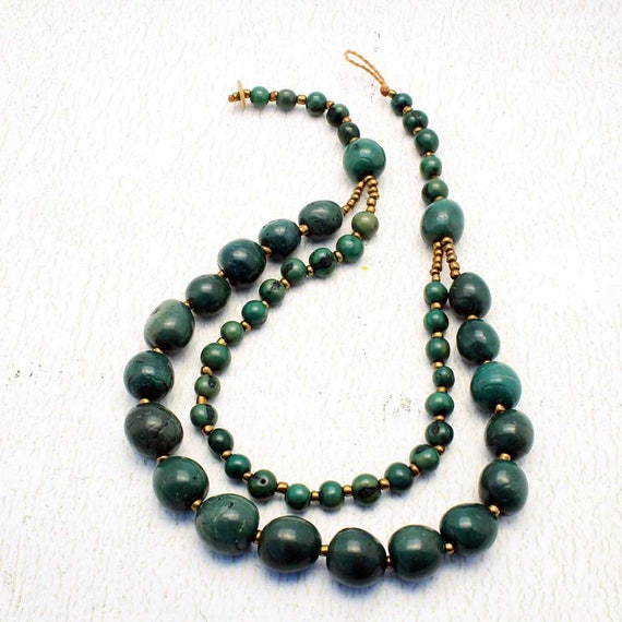 Green Bead Necklace Multi Strand Beaded Necklace Chunky