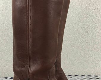 Vintage Classic 17" Tall Frye Brown Leather Campus Riding Boots sz 7 B