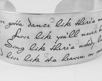 Dance Like No One's Watching Message Poem Cuff Bracelet by donnaodesigns