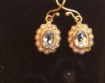 9ct, Aquamarine and Pearl Victorian Earrings