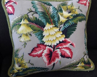 Spectrum Tropical Barkcloth Pillow Authentic 40's New Old Stock Upholstery Velvet & Zipper