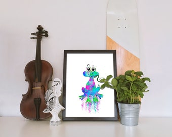 Funny frog, Watercolour, Wall Art, Wall decor, Watercolor, Art Print