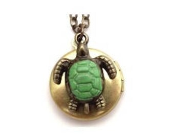 Turtle Locket 20" Antiqued Brass Chain