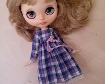 Purple/blue checked dress nr 2 for pullip blythe azone momoko obitsu dolls