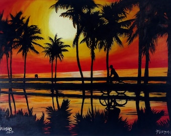 Original painting on oil - Ride a bike 61 x 85 cm (24 x 33.4 in)