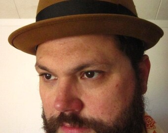 Vintage 60s Dobbs Brown Fedora with Black Band and Red Feather Size 7