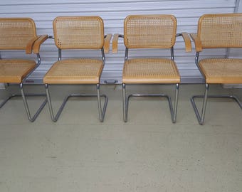 Set of 4 Vintage Cesca Chairs All Armchairs Very Good Condition Signed Nice! Cantilevered Armchairs Cane Back Cane Seat Chrome