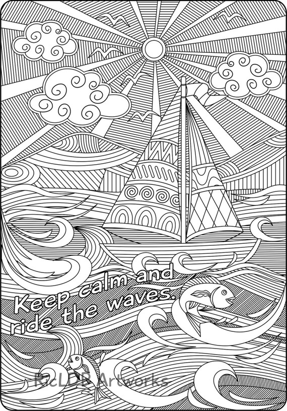 Items similar to Printable &quot;Keep Calm and Ride the Waves&quot; Coloring page