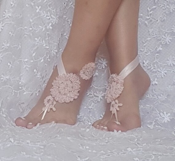 Pink Bridal lace barefoot sandals beach wedding bridemaid gift pink pinkish