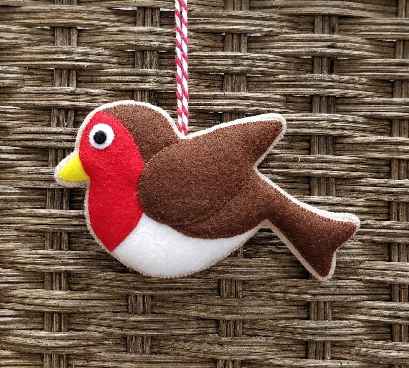 Handmade felt robin christmas ornament