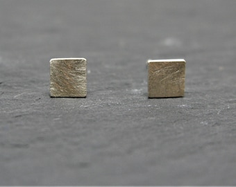 Square Sterling Silver Stud Earrings With a Brushed Finish