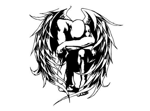 Tribal Angel Sticker. Awesome Tattoo Style Angel Decal.