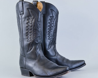 Vintage Buffalo Black Leather Cowboy Boots Western Men's UK 8 EU 42 US 9