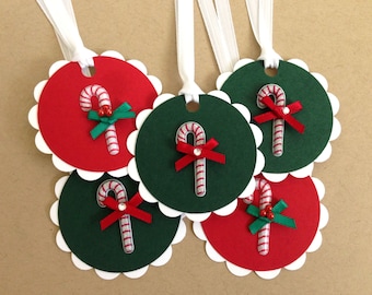 Christmas Tags - Candy Cane Holiday Tags - Christmas Hang Tags - Christmas Present Tags - Red and Green To From Tag - 3D Christmas Gift Tags