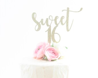 Sweet 16 Cake Topper - Sweet Sixteen Cake Topper - Gold Sweet 16 Cake Topper