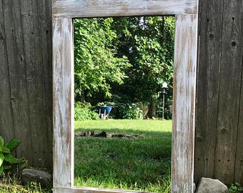 Whitewash Wood, Wood Frame Mirror, Rustic Wood Mirror, Bathroom Mirror, Wall Mirror, Vanity Mirror, Small Mirror, Large Mirror, Farmhouse